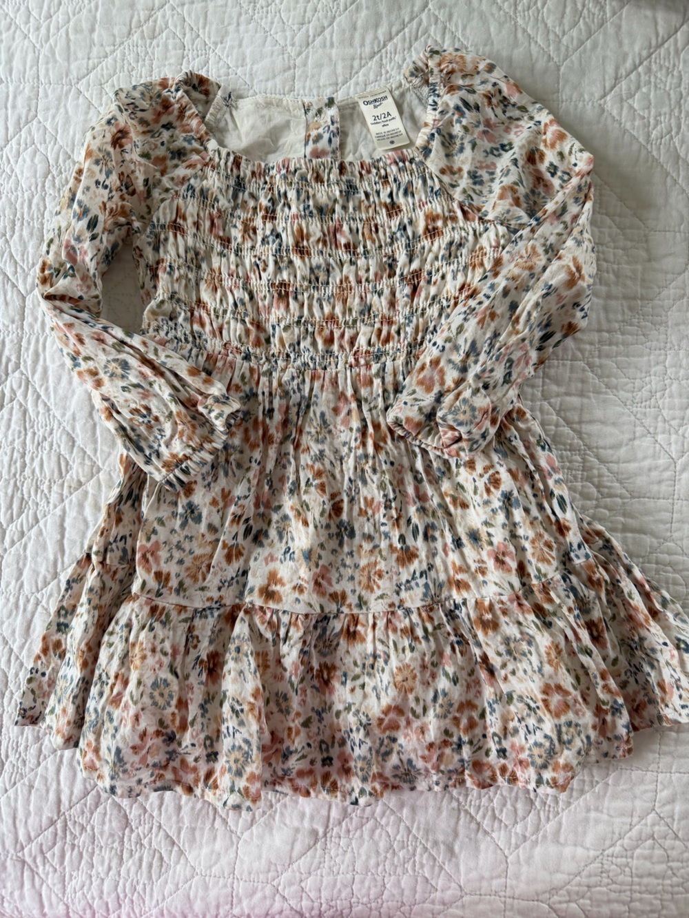 Floral Smocked Tiered Dress in Cream